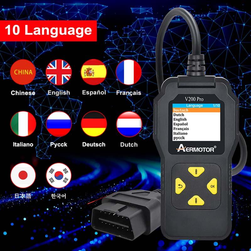 OBD2 skener autodiagnostické nástroje OBDII čtečka kódů pro diagnostiku motoru kontrolka napětí baterie testování 10 jazyků podporuje
