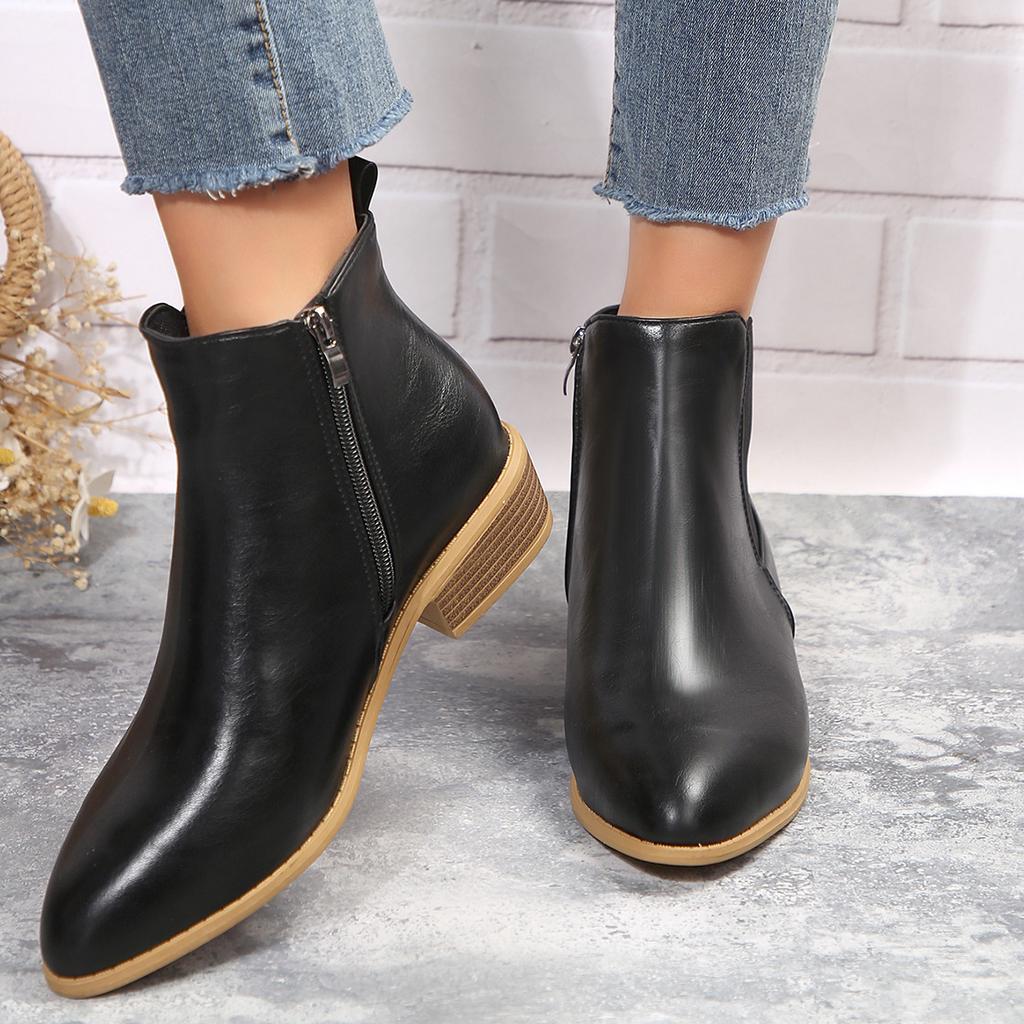 Large size Martin boots women's autumn and winter new low heel low tube side zipper short boots