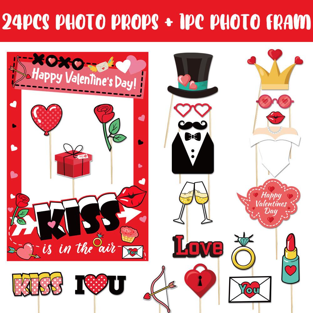 Photo Valentines Day Booth Decor Kit With Paper Frames For Kids Adults Fun Photo