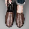 Business Men Genuine Leather Shoes Leather Anti-slip Rubber Loafers  Man Casual Shoes Summer Breathable Hollow Out Leather Shoes