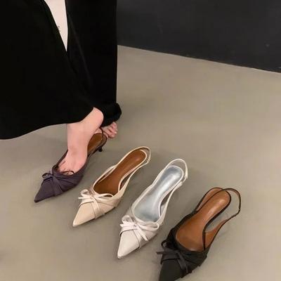 2025 Comfort Shoes for Women Sandals Stiletto Heels Bow Tie Summer New Female Purple Large Size New Low Heels Pointed Toe Shoes
