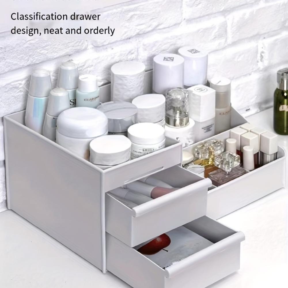 Cutii, comode și sertare pentru depozitarea machiajului, care pot conține cosmetice, produse de îngrijire a pielii, fard de pleoape, loțiuni, oje și bijuterii pentru baie și dormitor.