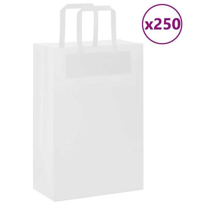 VidaXL Sacs en papier 250 pcs avec poignées blanc 21x11x31 cm, sac en papier, sac cadeau en papier, sac cadeau en papier, 4101840