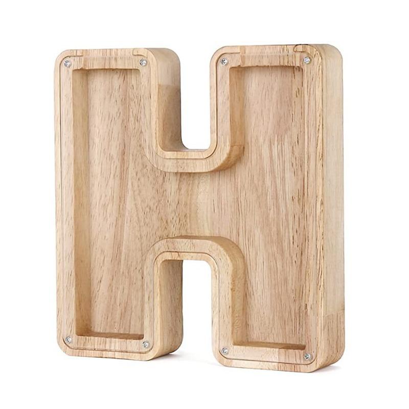 18cm Twenty-six Letter Piggy Bank Wooden Coin Money Saving Box Jar Coins Storage Box Desktop Ornament Home Decor Craft Xmas Gift