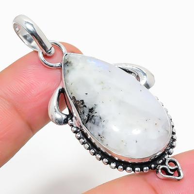 Natural Rainbow Moonstone Gemstone 925 Sterling Silver Pendant 2.25" j0G35