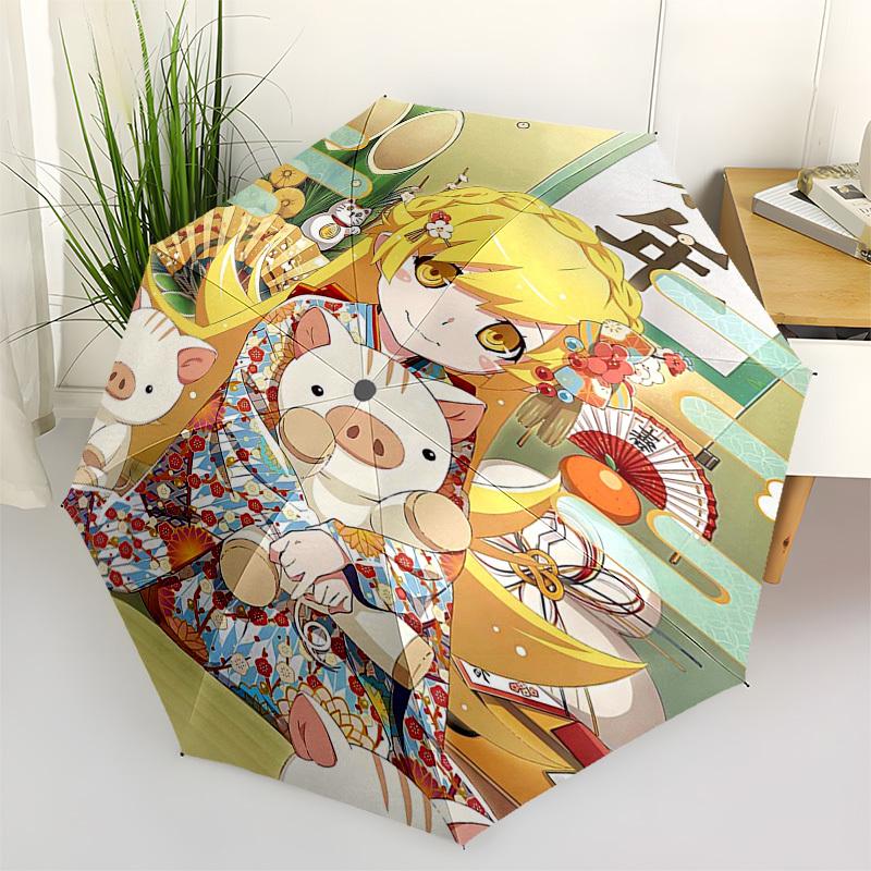 

1pc Anime Character with Pigs Outdoor Umbrella - Automatic Opening/Closing, Portable 3-Fold Design, 8-Bone Iron Frame, Festival Gift for Fans, Tr