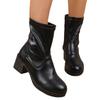 Women's high-heeled short boots autumn and winter new large-size round head foot thick-heeled women's leather boots