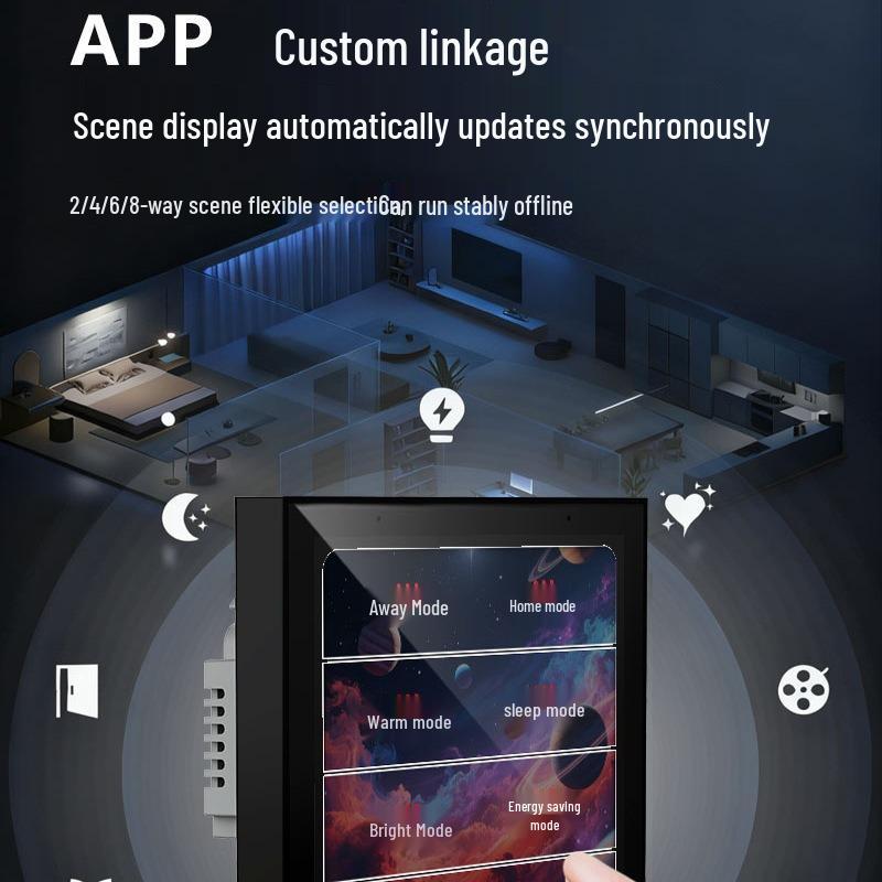 Comutator inteligent multifuncțional Tuya de 4 inch pentru scene și reglare a intensității luminoase cu control prin mobil