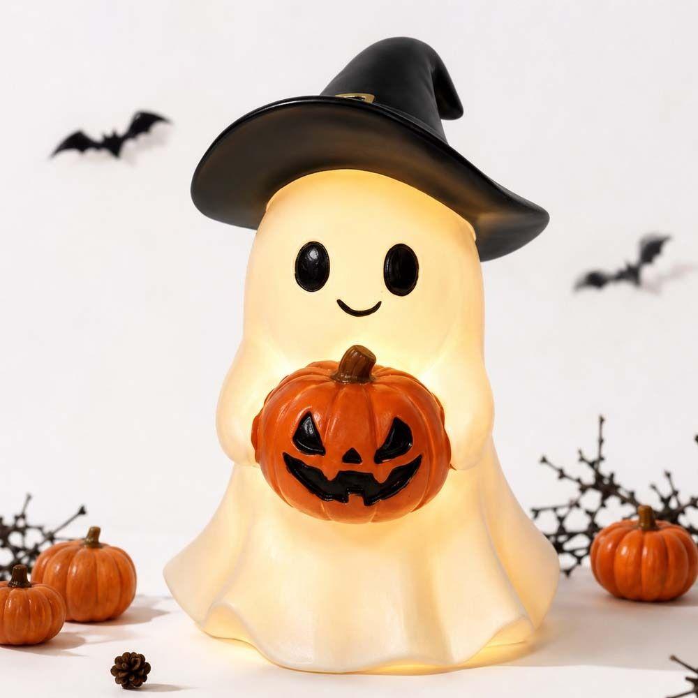 Warm White Ghost Night Light Button Cell Battery Operated Cute Design Halloween Glowing Ornament Eco Friendly Durable Material