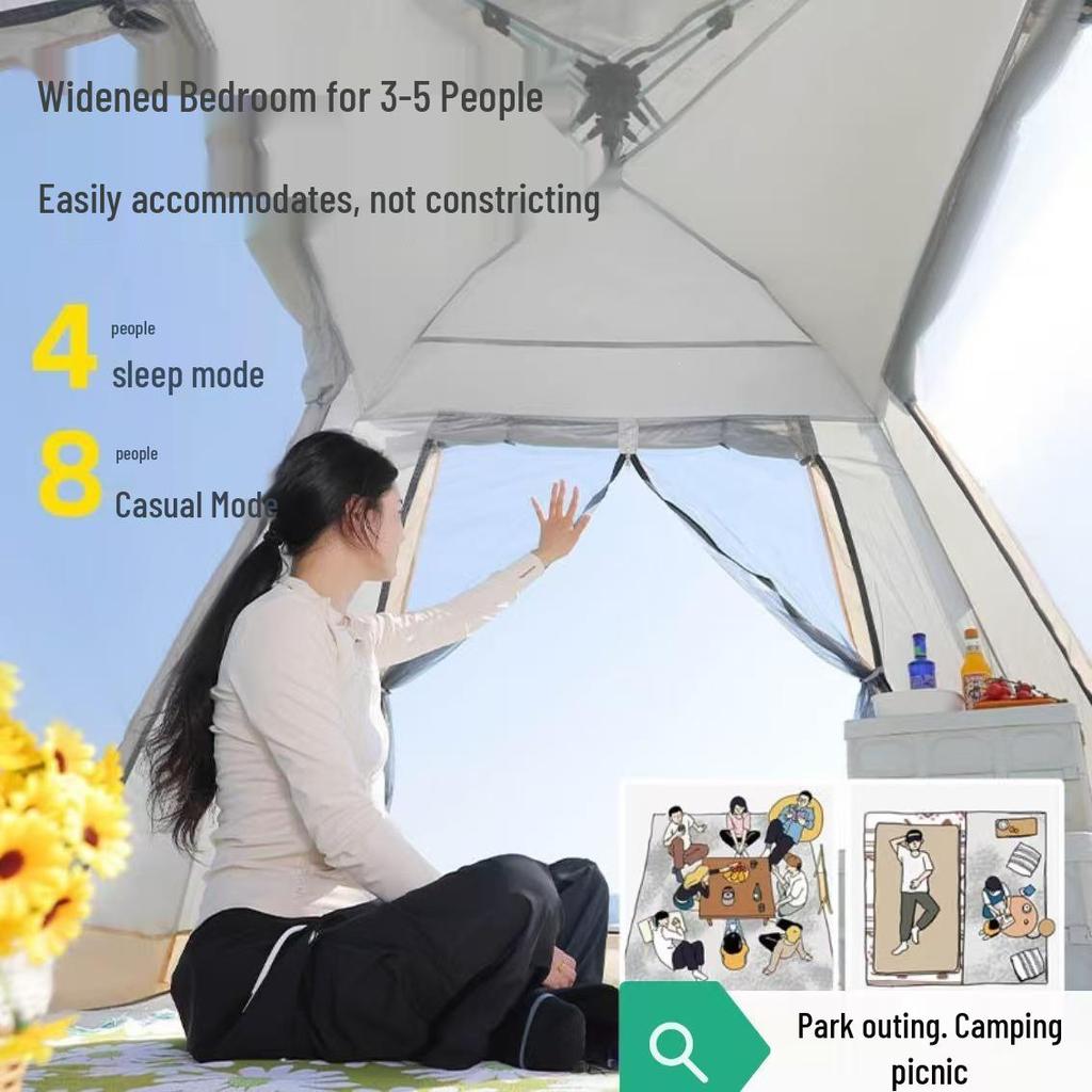 Portable Quick-Pitch Tent for 3-4 People - Four-Sided, Automatic Setup, Sun Protection, Ideal for Camping, Picnics, and Travel