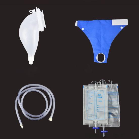 Wearable Urine Collector with 2 Drainage Bags Silicone Catching Capsule Breathable Fixation Pants for Elderly Patients