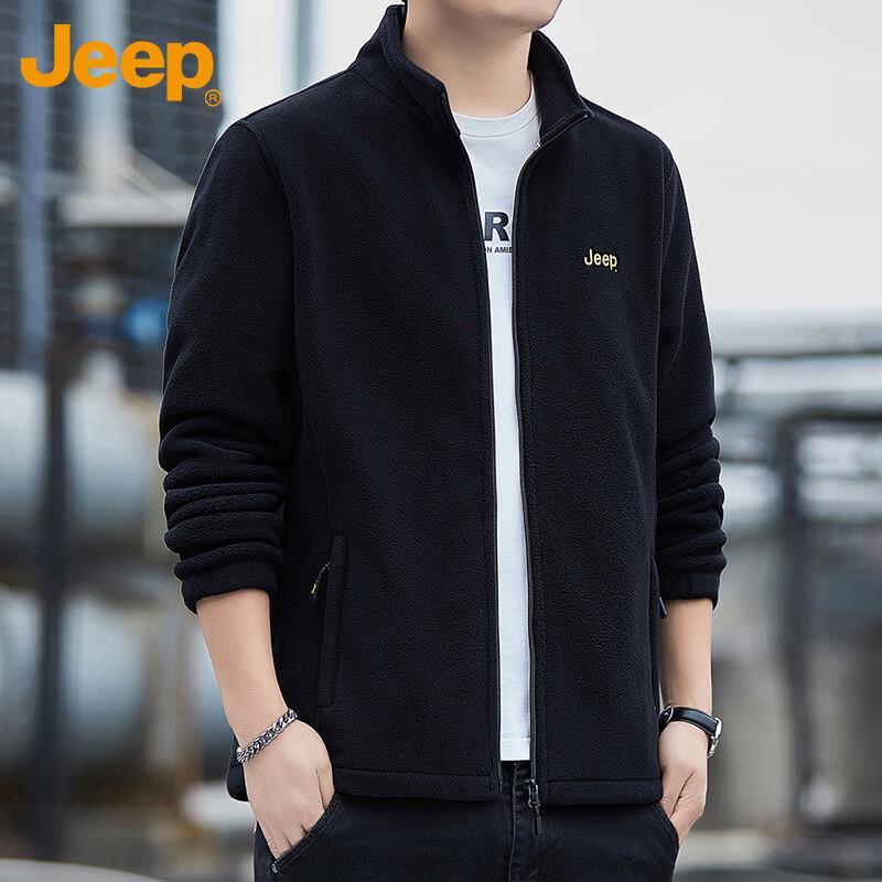 Jeep Men's Autumn/Winter Fleece Stand-Collar Cardigan