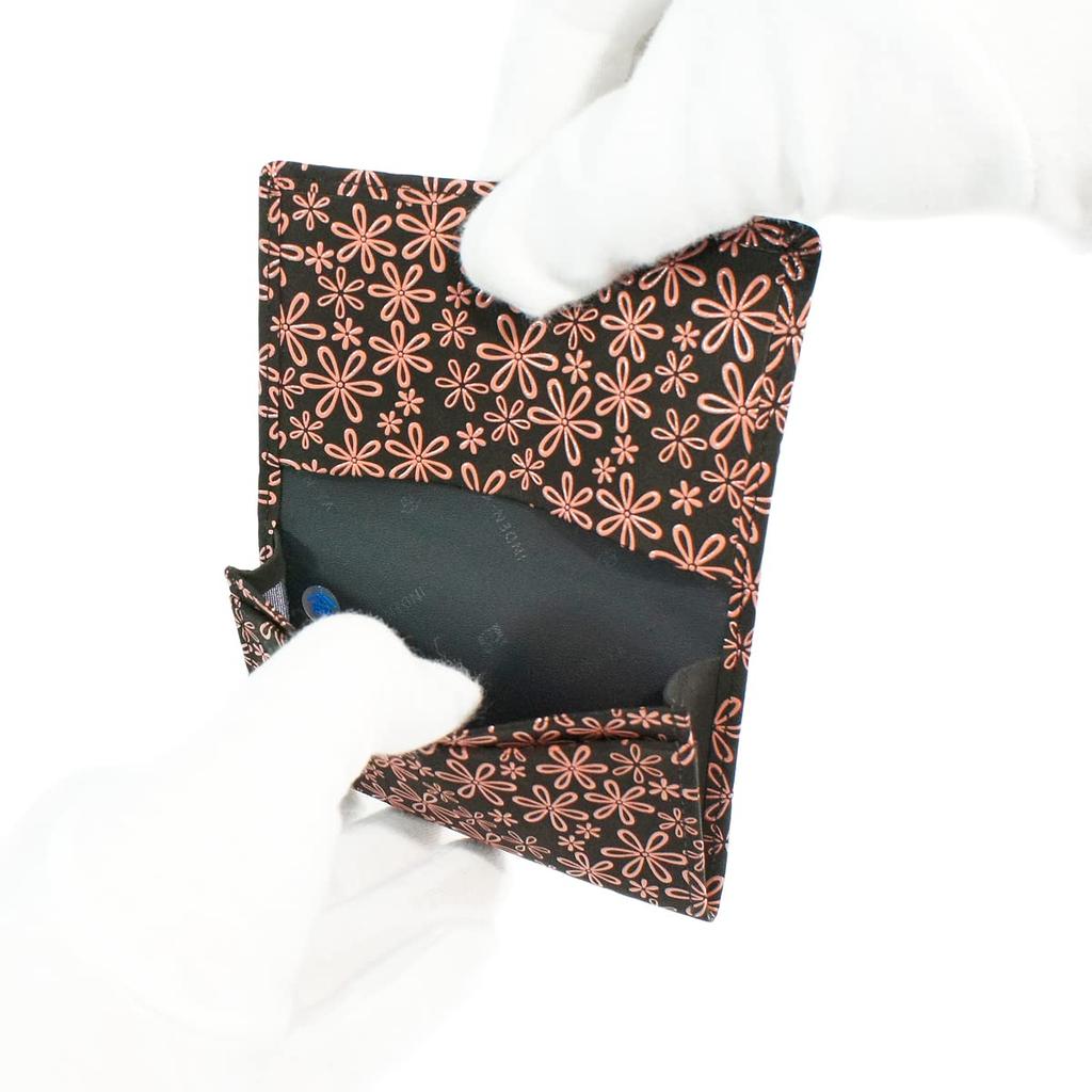 Indenya Inden Business Card Case, Large Capacity, Deerskin Leather, Black with Pink Lacquer, Snowdrop Pattern, 2501-51-160