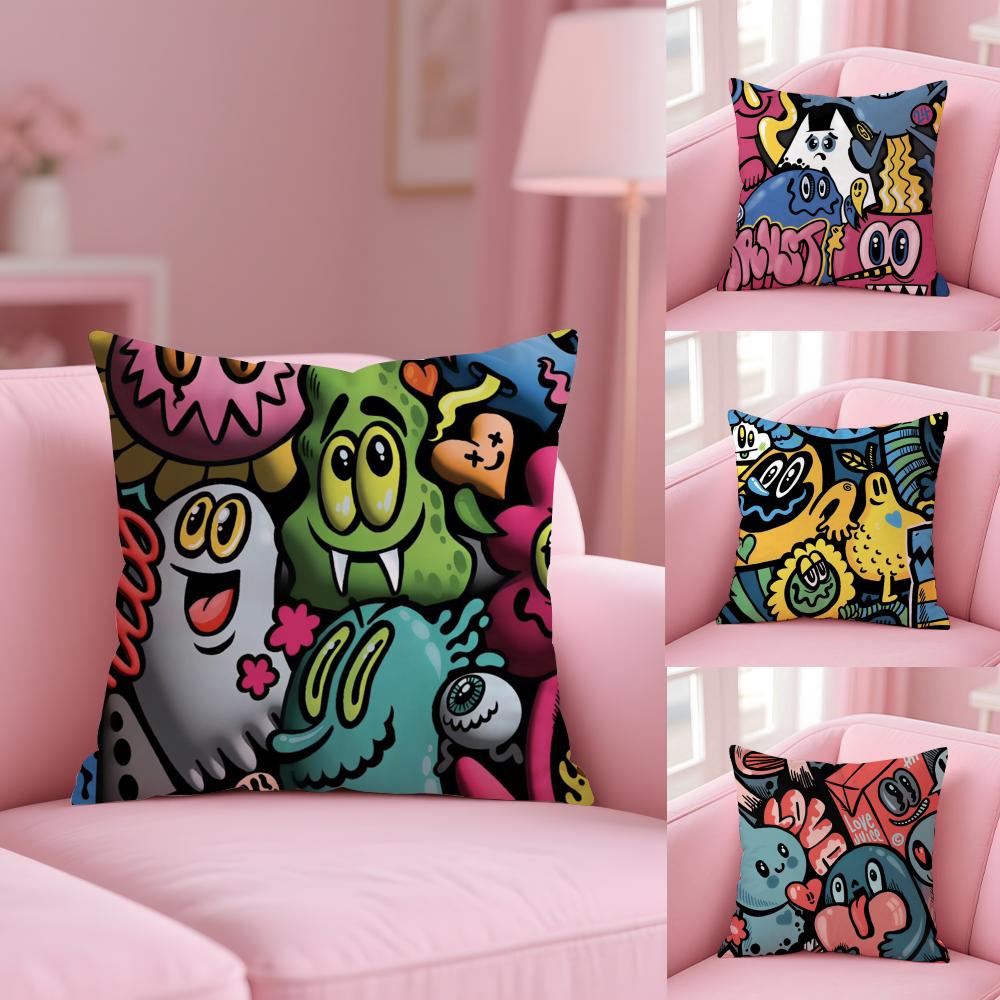 Abstract Painting Cushion Cover Plush Fabric Soft Double-Sided Printed Invisible Zipper Sofa Pillow Case Home Decor