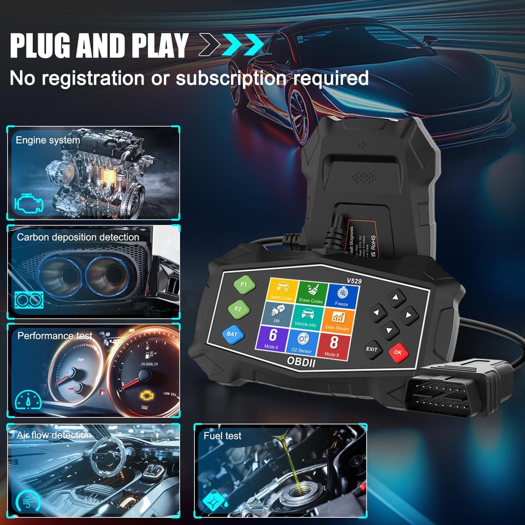Lector de Códigos de Diagnóstico Escáner OBD2, Luz de Motor OBDII Automotriz, Probador de Batería, Modo 6, 8 y Preparación I/M, Herramienta de Escaneo OBDII para Todos los Coches OBDII 1996+