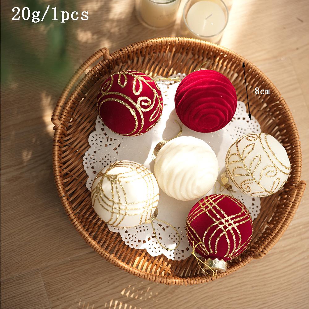 Flocked Irregular Christmas Ball Ornament Set – Wool Wrapped Tree Decorations красный