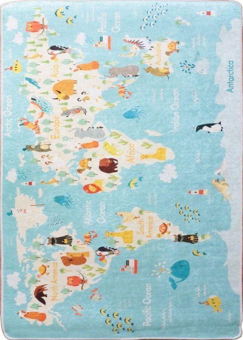Children's Rug - MANI TEXTILE - World - Blue - 80x150 Cm - Non-slip