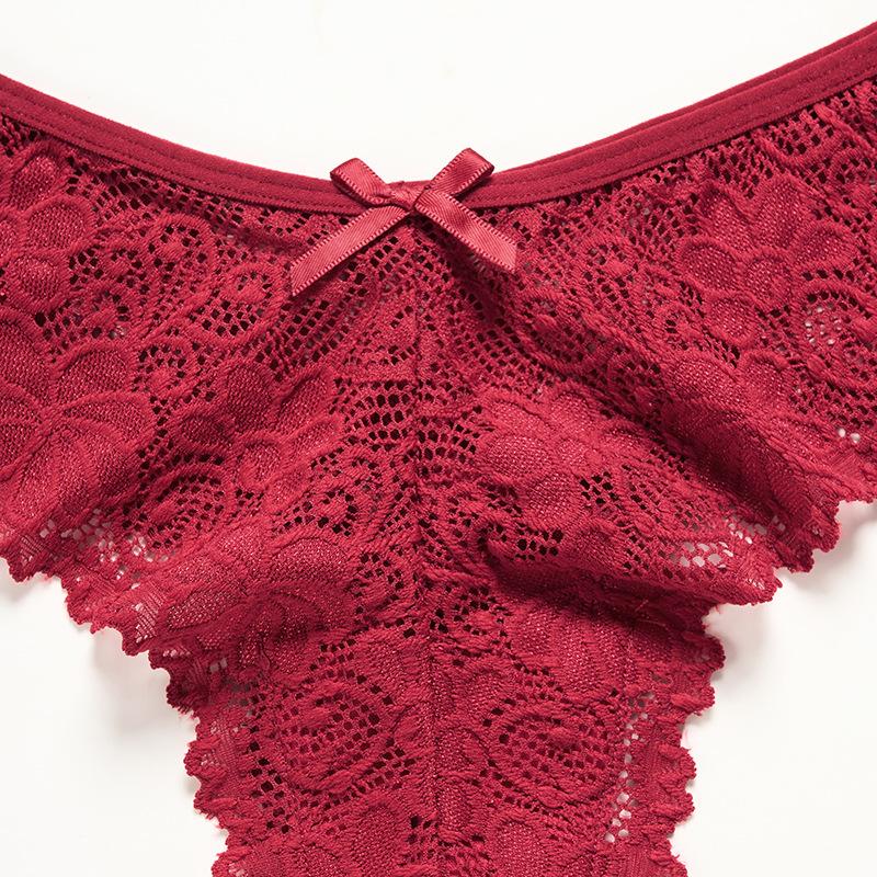 European and American sexy underwear women's black lace seamless low-rise thong pure cotton crotch comfortable and breathable T-pants