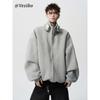Trendy Brand Deconstructed Cardigan Sweatshirt for Men, Winter Irregular Patchwork Stand-Up Collar Jacket, High Street Casual Sports Jacket