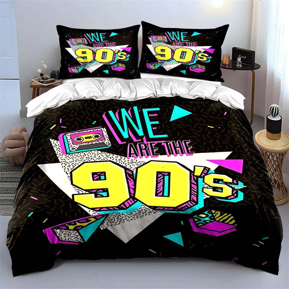 Cassette tapes and geometric shapes. Bedding sets Duvet cover sets Duvet covers Pillowcases(1 * Duvet Cover 2 * Pillowcases without duvet insert)