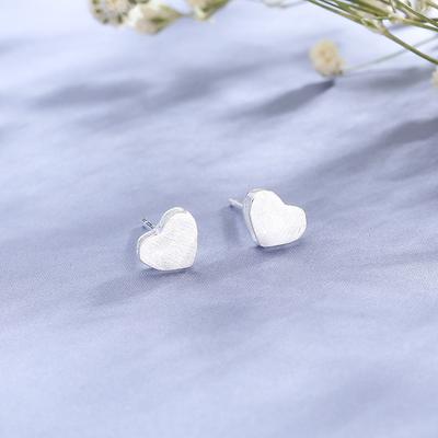 Love Stud Earrings Female Cute Plain Brushed Heart Ear Jewelry Fashion Versatile Korean Version Niche Design Accessories
