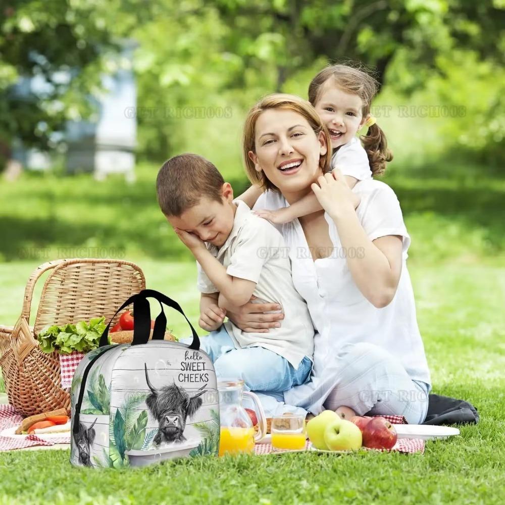 Lustige Lunchtasche mit Hochlandkuh-Print für Frauen und Männer Isolierte Tragbare Lunchtasche Frauen Männer Wiederverwendbare Tragetasche Umhängetaschen
