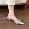 Fashion Metal Buckle High Heels Sandals Women Summer Silver Shallow Mouth Party Shoes Woman Korean Style Pointed Toe Thin Heels Sandals