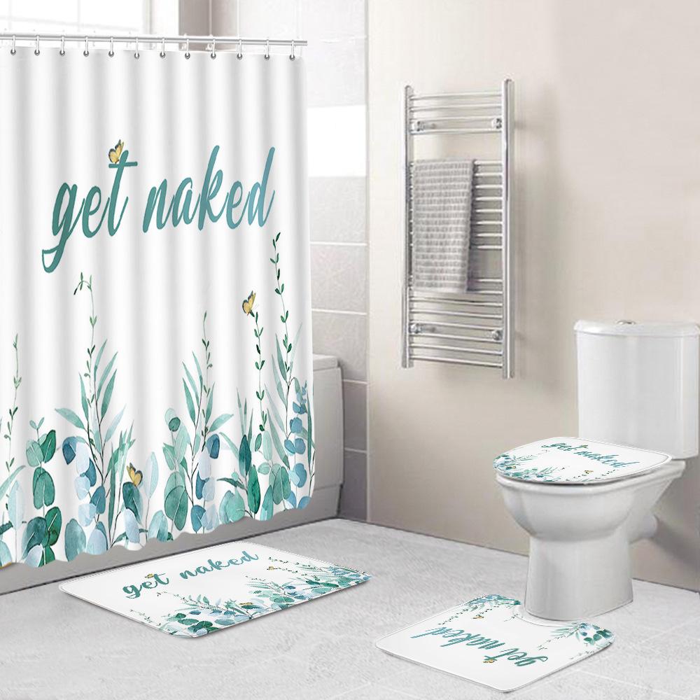 Creative Fashion Series Shower Curtain Floor Mat Combination Four-Piece Set Bathroom Toilet Carpet Shower Room Mat Foot Mat