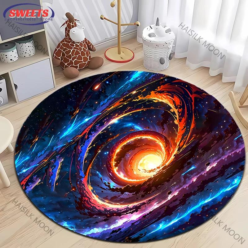 3D HD Cosmic Black Hole Printed Round Rug, Chair Carpet,  Durable Non-slip Doormat Children Playing Mat Living Room Bedroom Rugs