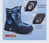 Children's Waterproof Snow Boots with Ice Cleats - Warm, Non-slip, Velvet-lined Winter Boots for Medium To Large Kids, Blue.