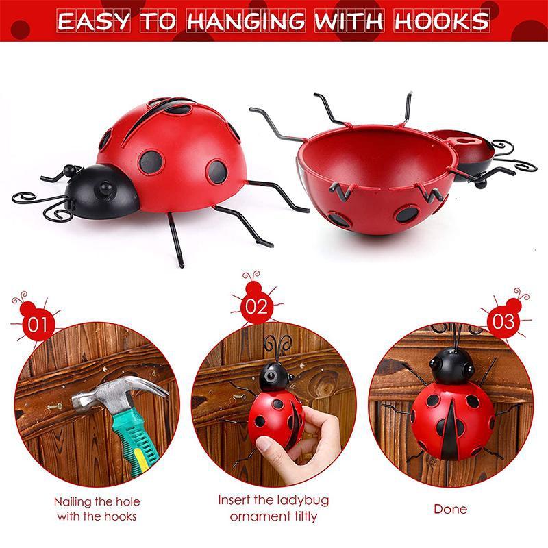 1PC Garden Sculpture Wall Metal Ladybug, Courtyard Hanging Decoration Ladybug Wall Decoration, Iron Ladybug Ornament