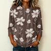 Women Casual Round Neck 3/4 Sleeve Floral Print T Shirt Lightweight Comfortable Soft Fabric Top for Everyday Wear