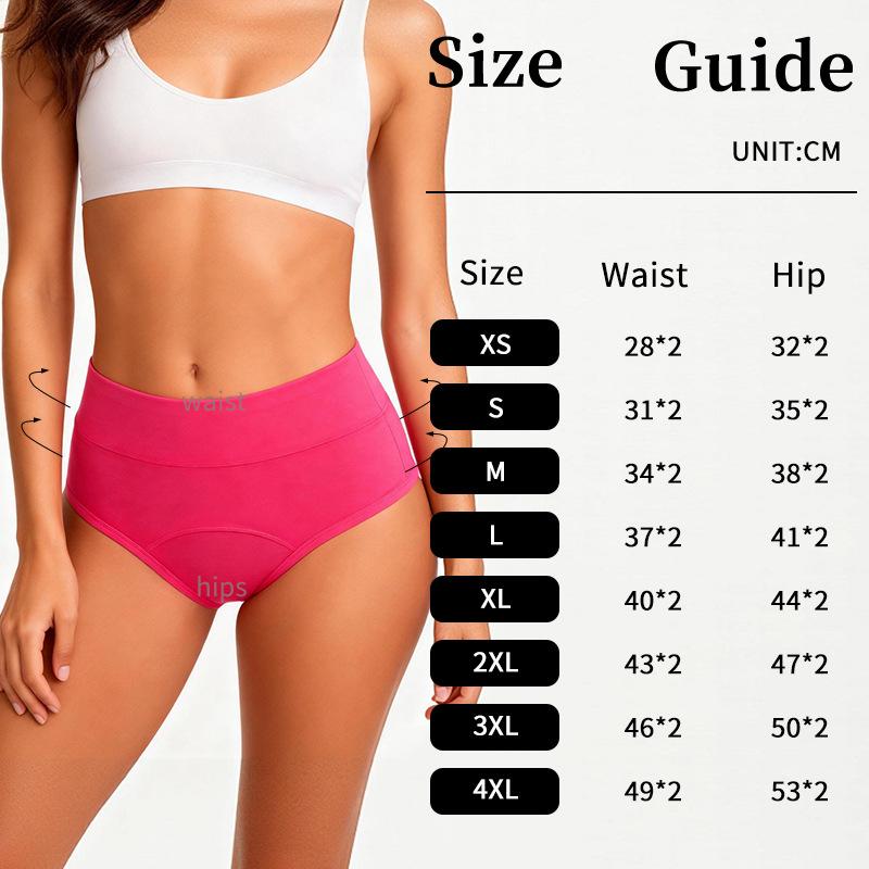 Calcinha Feminina Plus Size para Menstruação, Cor Sólida, Algodão Respirável, Cintura Alta, com Pregas
