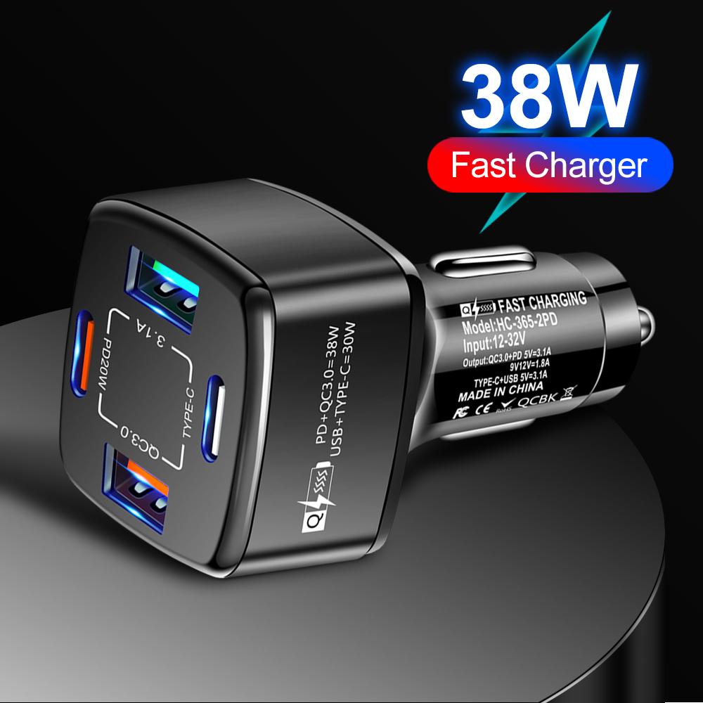 38W Dual PD USB Ports Car Fast Charger Type C USB 12V Adapter QC 3.0 Charging Laptop Powerful Cell Mobile Phone Charger for Car