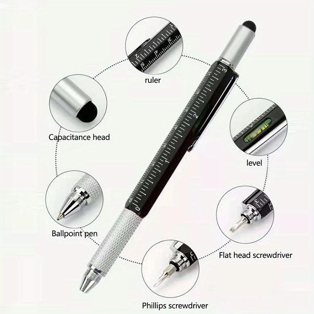 Multi-function Tool Pen Spirit Level Scale Touch Screen 6 in1 Metal 1.0mm Ballpoint Pen Multifunctional Metal Pen Screwdriver Black Ink