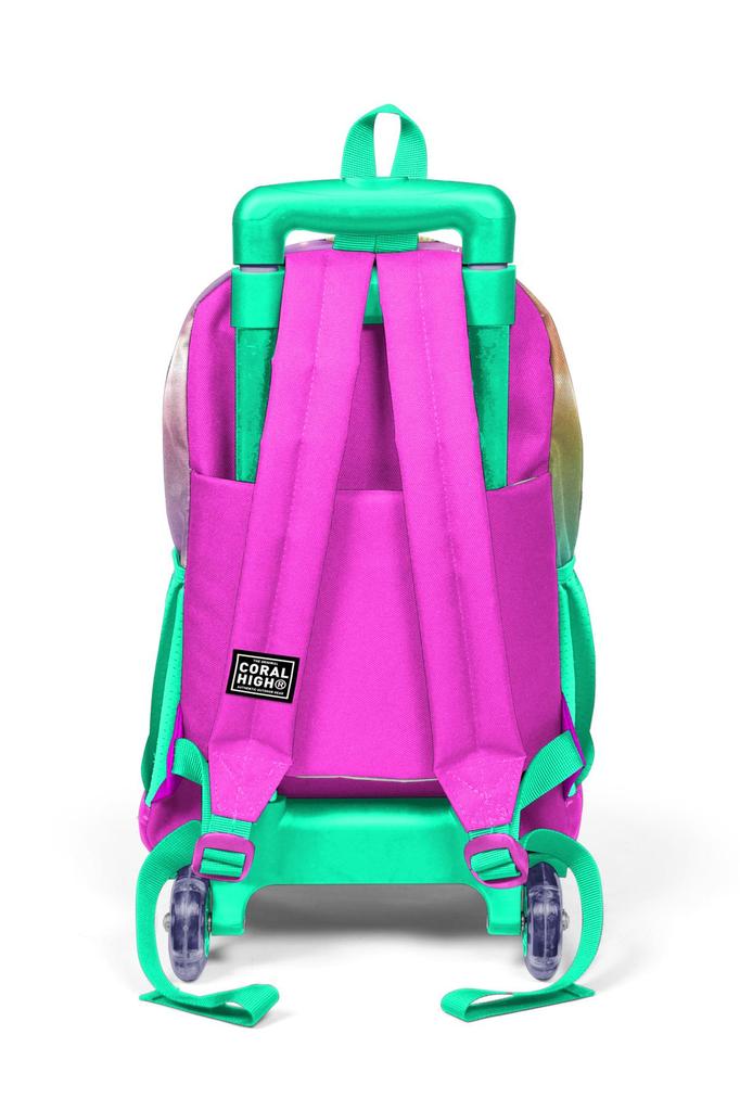 Coral High Kids Pink Aqua Zelená Jednorožec Dívčí vzorovaný tříkomorový školní batoh na vozík 23933