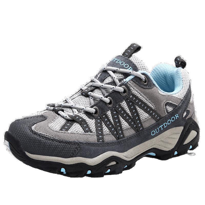 Autumn and Winter Leather Outdoor Shoes Men's Mesh Breathable Non-slip Couple Hiking Shoes Low-top Hiking Shoes
