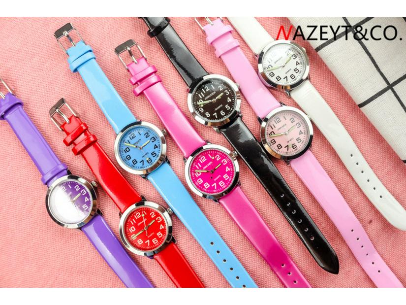 Kids' Educational Quartz Watch with Colorful Face, Luminous Hands, and Leather Strap