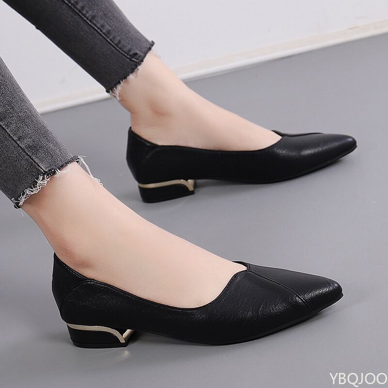 Elegant Minimalist Spring Autumn New Pointed Toe Single Shoes Fashionable Versatile Thick Heel Shallow Mouth Women's Shoes
