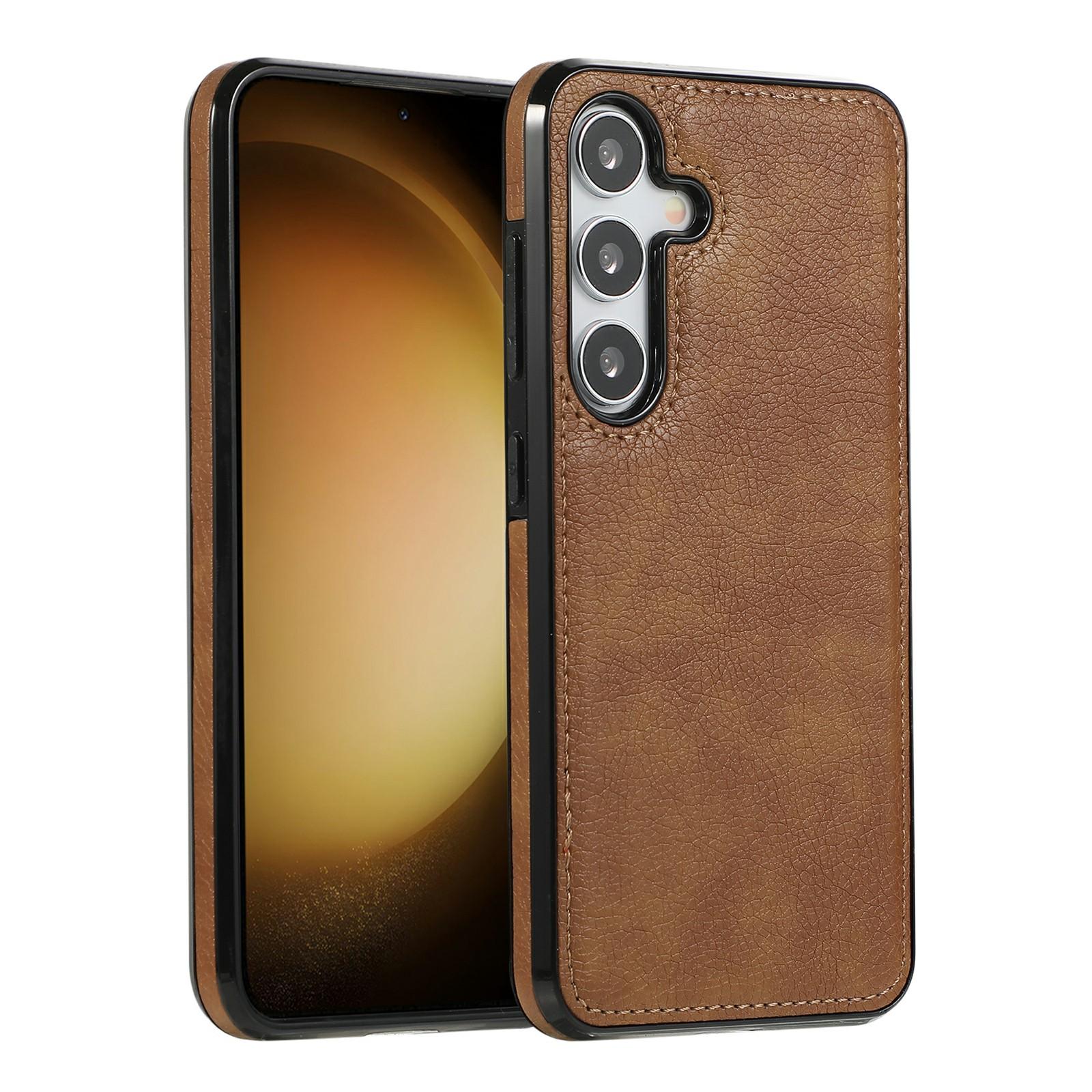 

For Samsung Galaxy S25/S24 Case Litchi Texture PU Leather Coated PC + TPU Phone Cover D