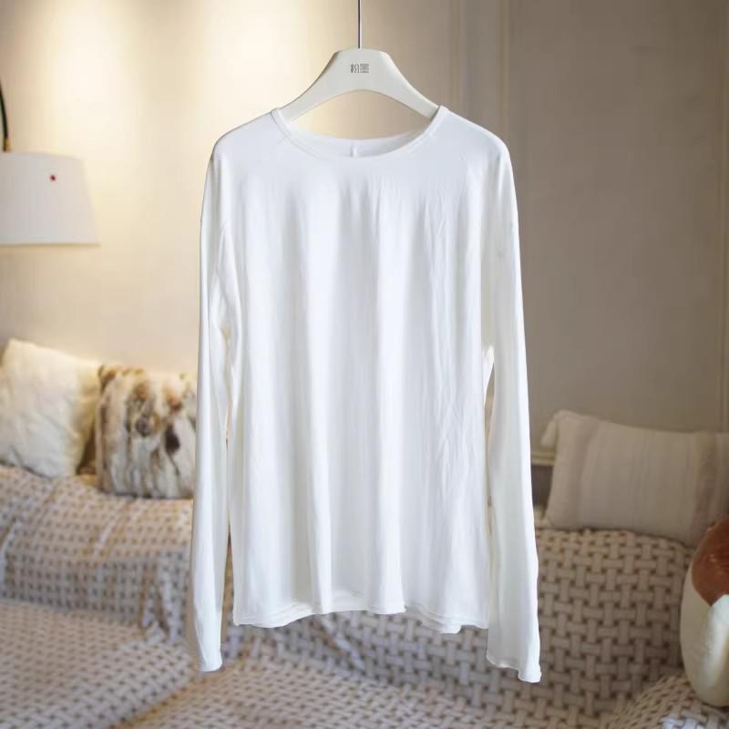 Women s Raglan Sleeve Raw Edge Long Sleeve T-Shirt - Bare Skin Feel, Cotton Material, Simple Style Small белый