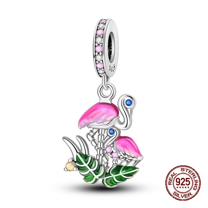 Spring New Copper Feather Flowers Parrot Bird Charm Bead Fits 3Mm Genuine Bracelet Beautiful DoItYourself Jewellery Gifts