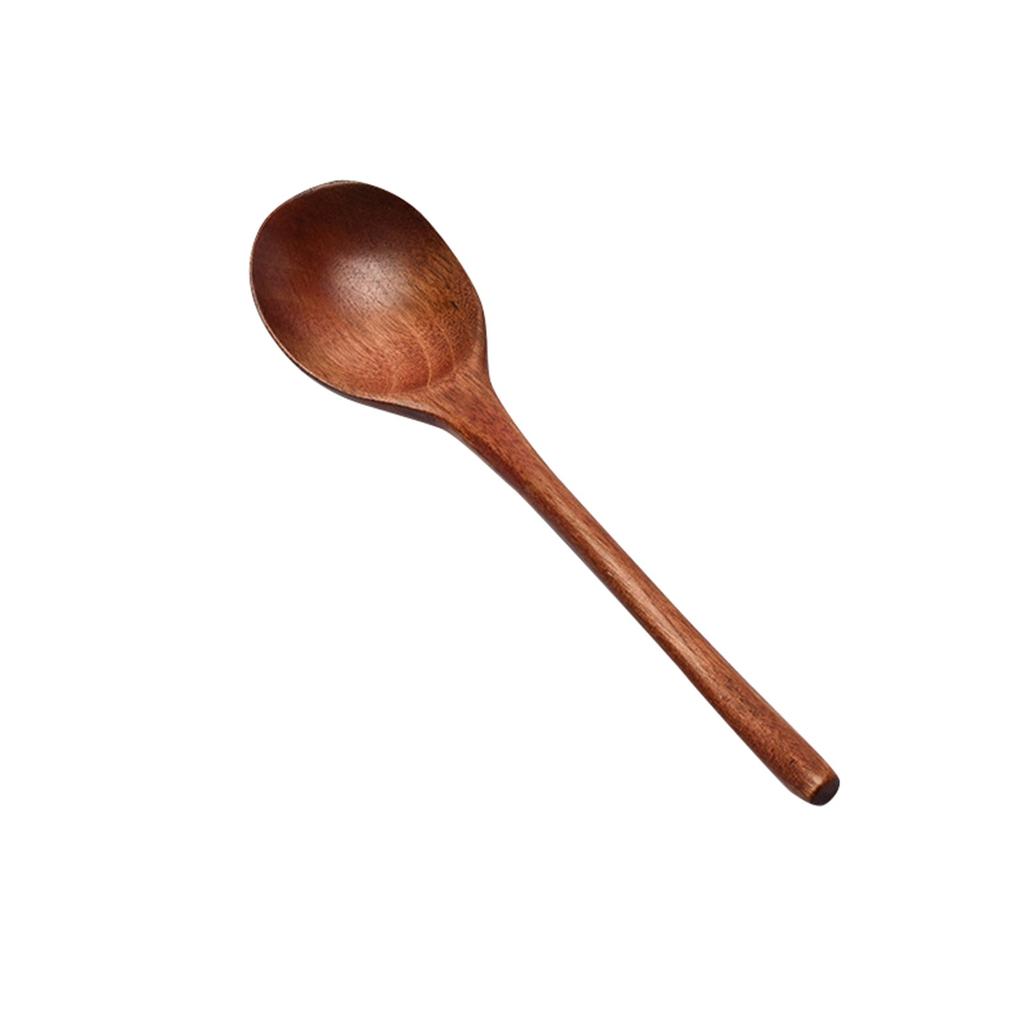 Japanese Wooden Spoon Long Handle Ramen Spoon Baby Eating Spoon Drinking Porridge Spoon Household Wood Tableware Round Spoon