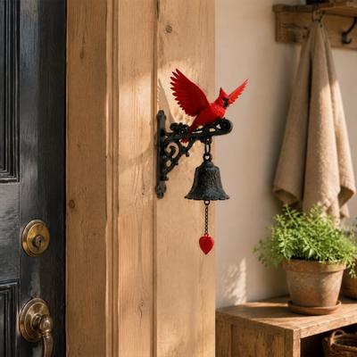 Decorative Doorbell Plaque Red Bird Garden Bell, Vintage Style Wall Mounted Outdoor Dinner Detailed Door Hanging Figurine Yard Decor for Porch