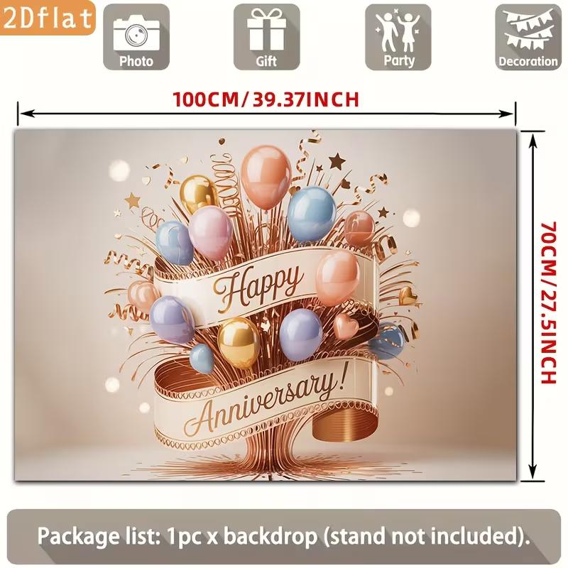 2D Wedding Anniversary Party Background Banner with Colorful Balloons