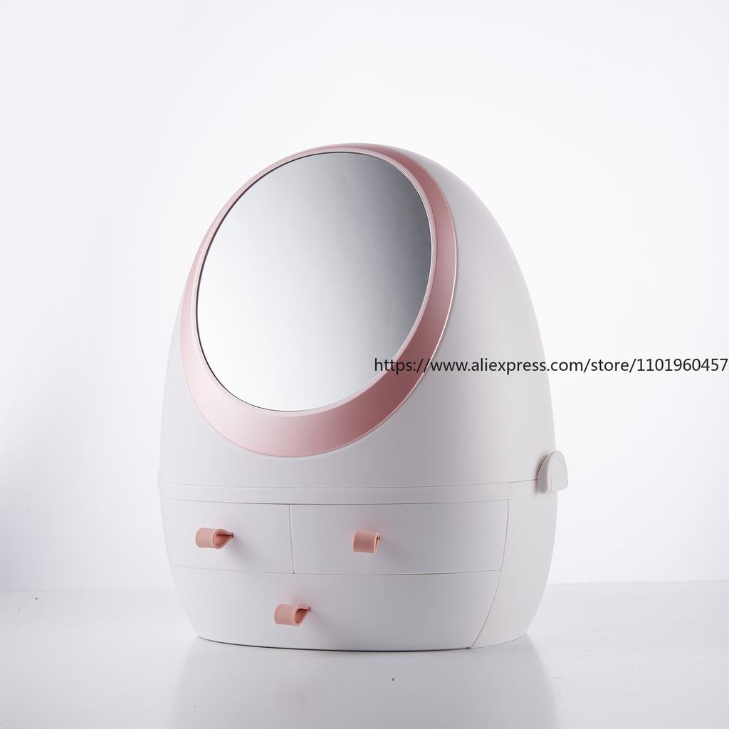 Osvetlený LED kozmetický úložný box so zrkadlom, zásuvkový, prenosný organizér, prachotesné puzdro na make-up, na kozmetiku na starostlivosť o pleť, na toaletný stolík