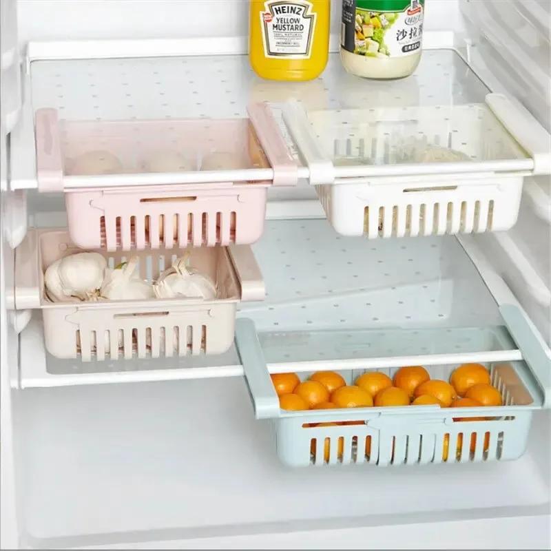 Flexible Expandable Refrigerator Storage Basket Drawer Organizer For Kitchen Fridge Freezer Fresh Food Container Storage Rack
