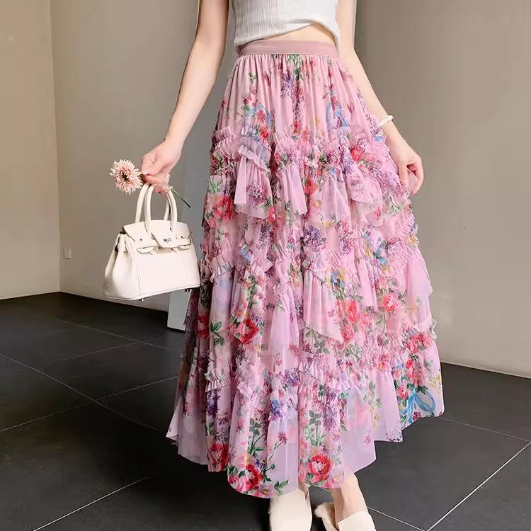 

DIMANAF 2025 Летние женские новые юбки с эластичной талией, плиссированные сетчатые элегантные юбки One Size