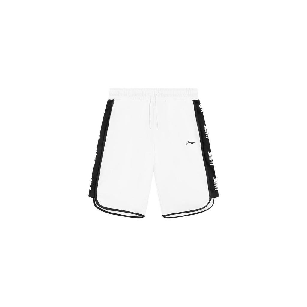 Li Ning Sports Lifestyle Series Side Panel Logo Embroidery Loose Fit Sports Shorts Men Shorts Off-White AKSR285-5