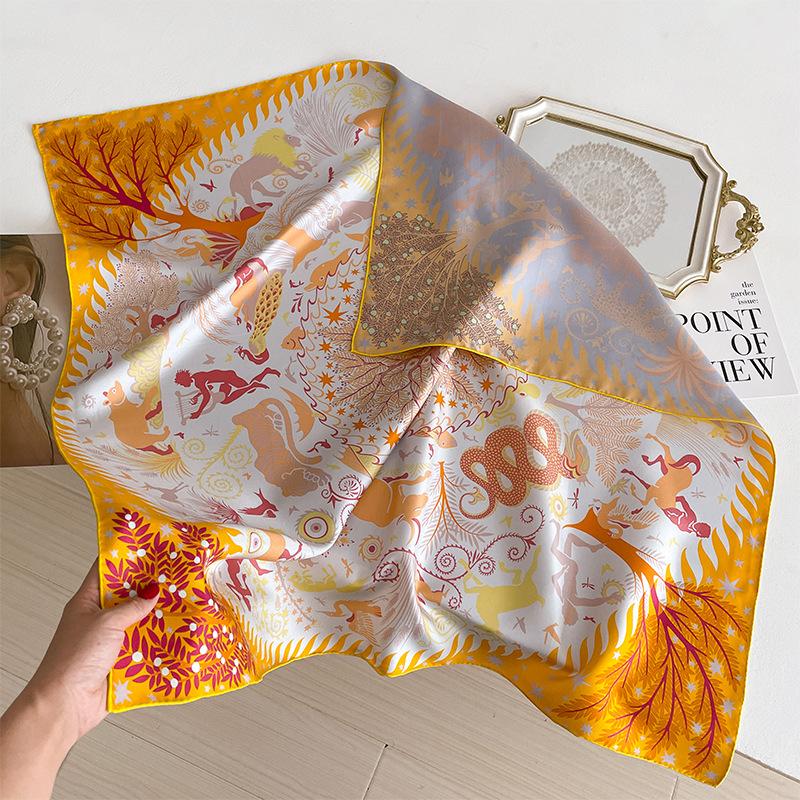 Silk double-sided printing 90 square scarves Spring and summer silk silk scarves 100% mulberry silk decorative square scarves Silk scarves Women 88 оранжевый